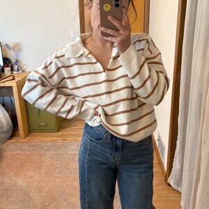 Fashion Brand Cream/Tan Collared Polo Shirt